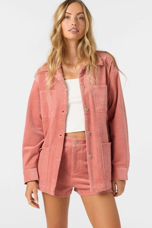 langford corduroy shacket desert sand
