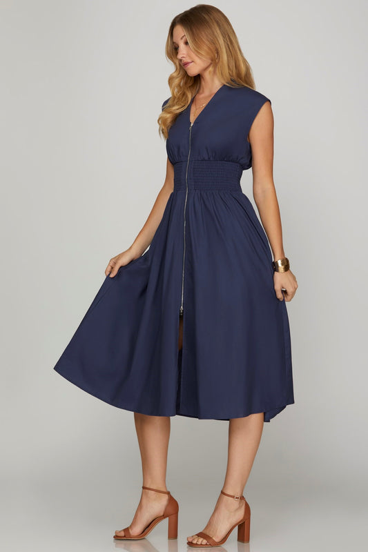 maria navy midi dress