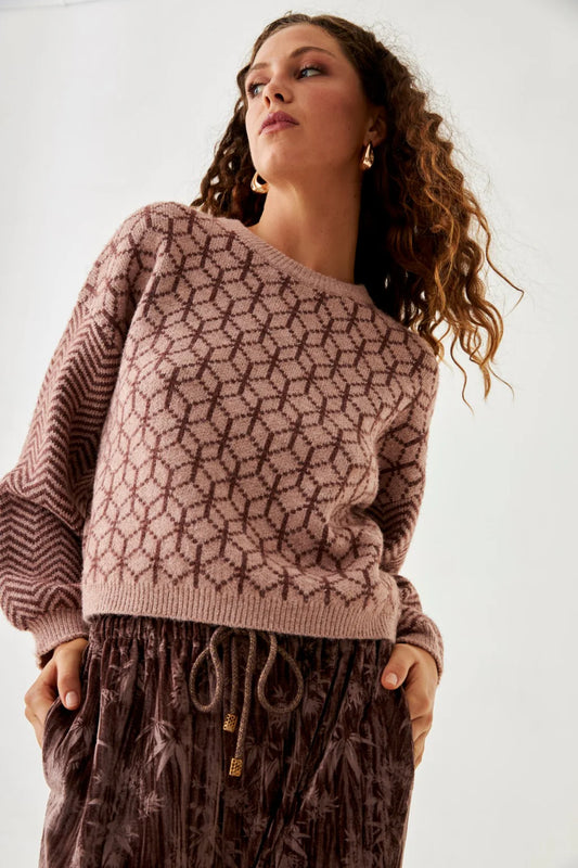 tayge burgundy geometric knit