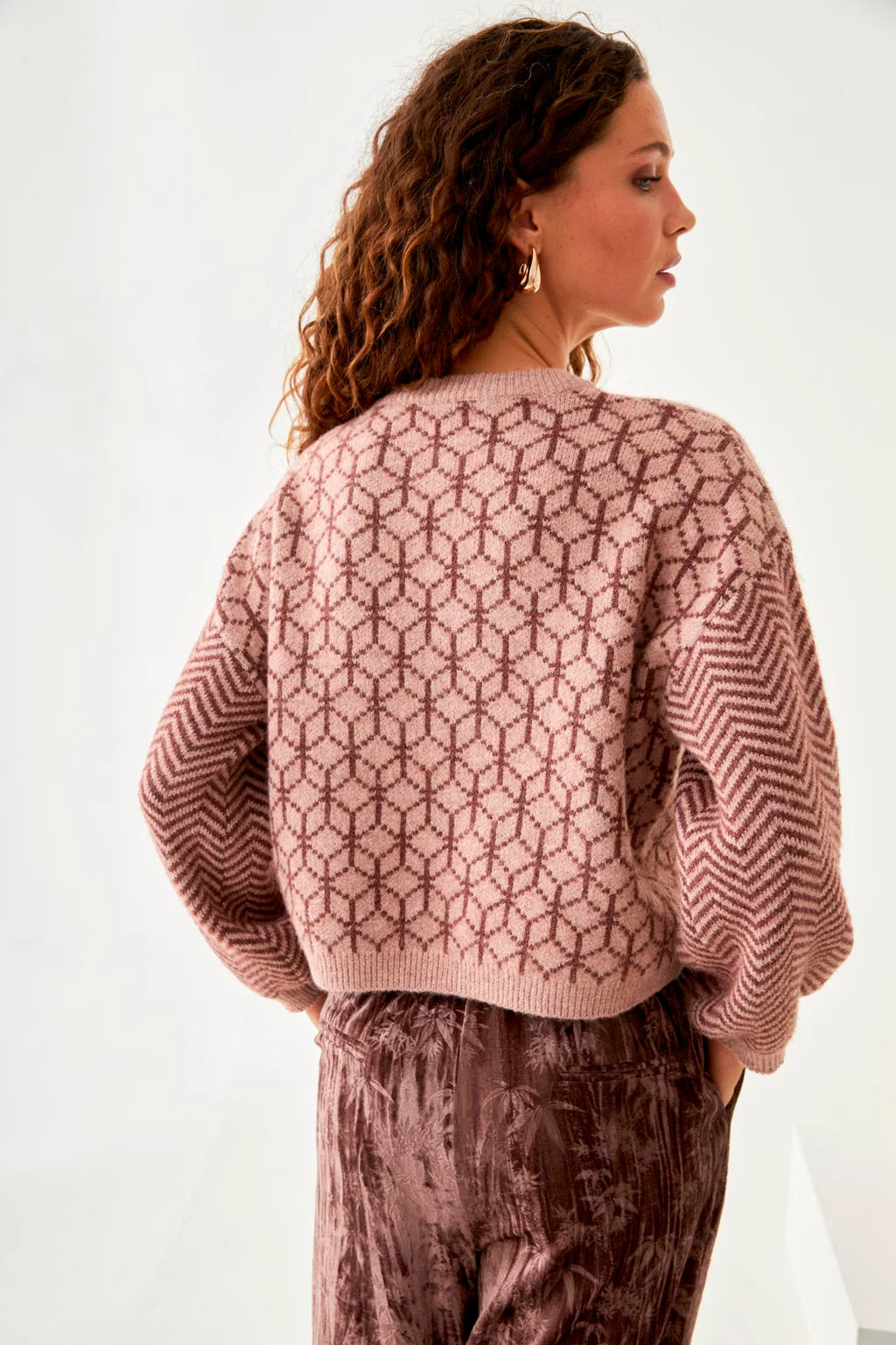 tayge burgundy geometric knit