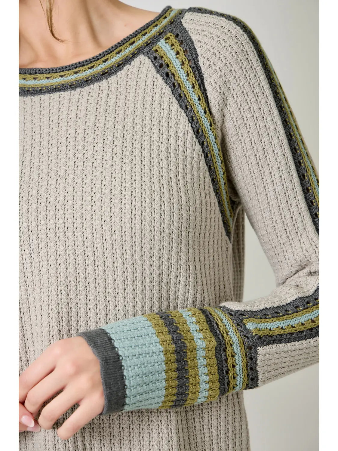 raglan sleeve sweater top stone