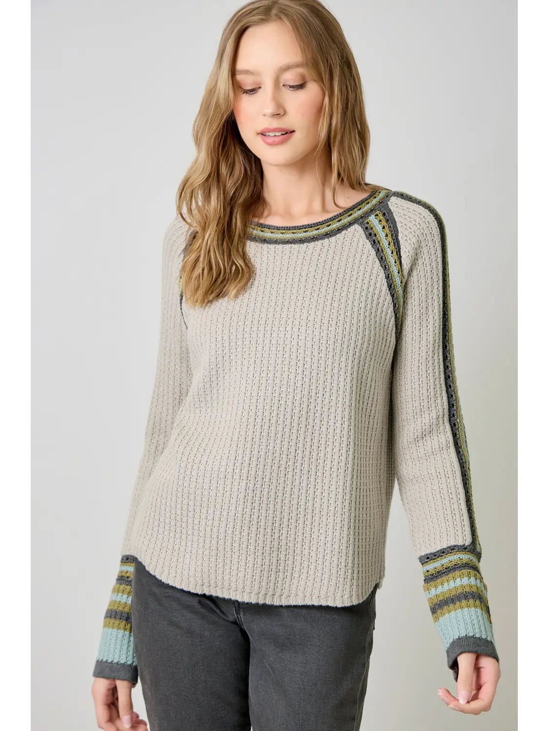 raglan sleeve sweater top stone