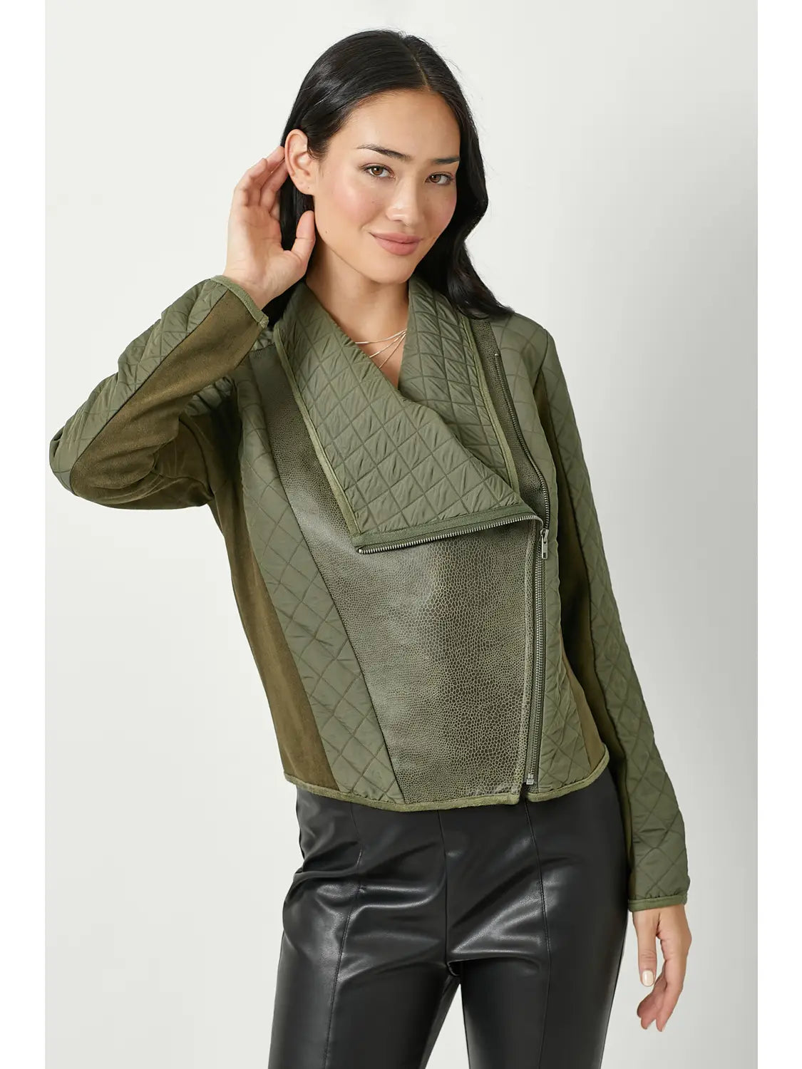 cass olive drape quilted jacket