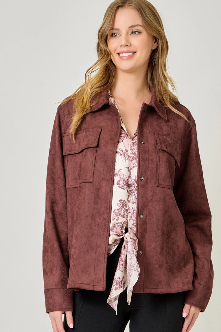 rusted burgundy suede shacket