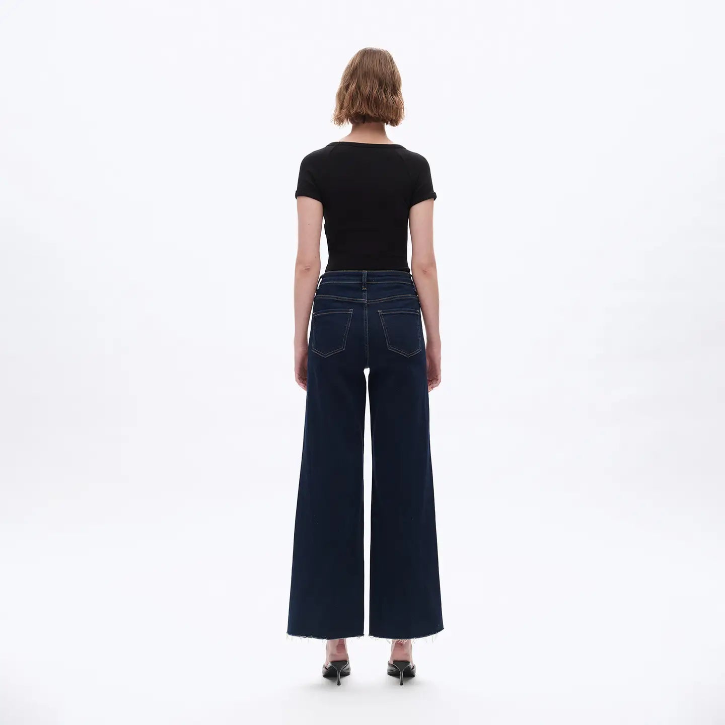 high rise wide leg with raw edge