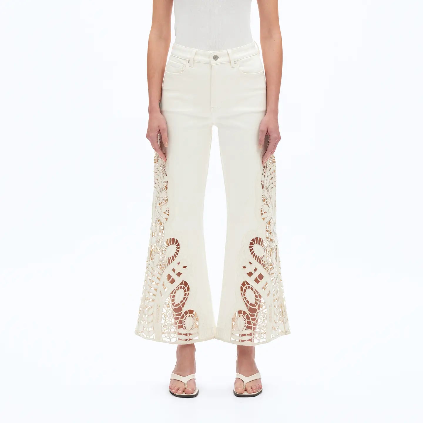 oat crochet leg denim