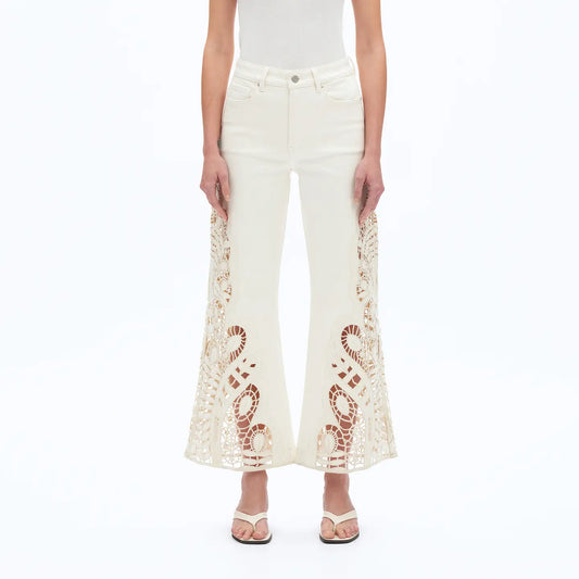 oat crochet leg denim