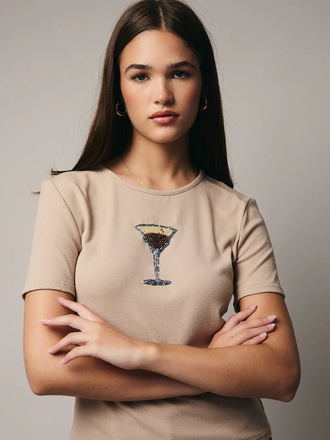 beaded espresso martini tee